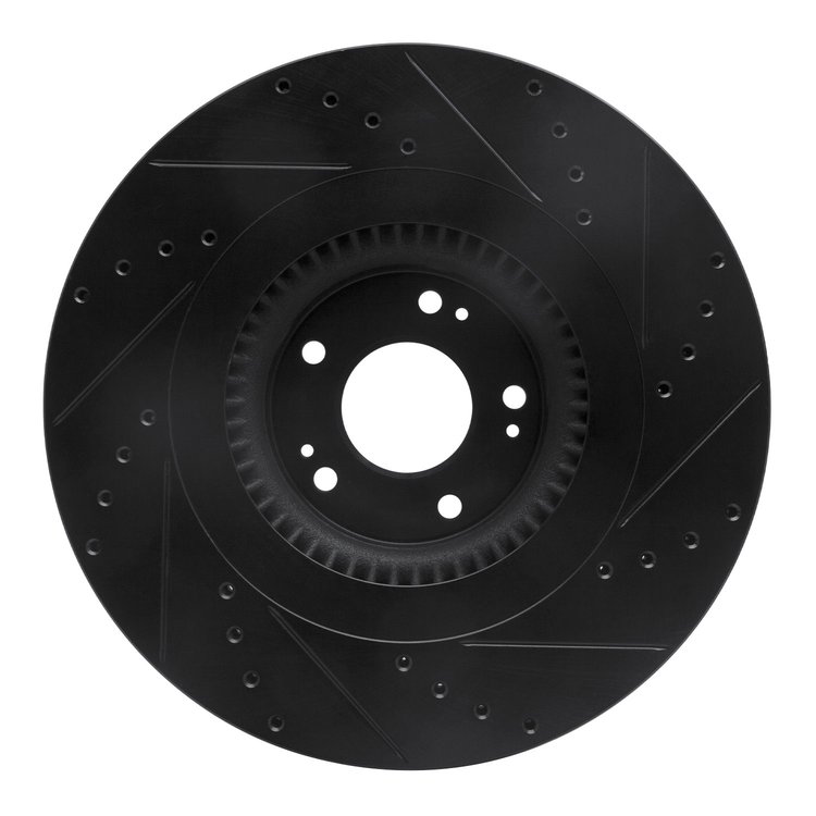 E-Line Drilled & Slotted Black Brake Rotor, 2012-2017 Kia/Hyundai/Genesis, Position: Front Left