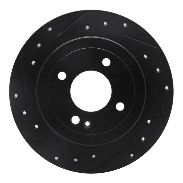 E-Line Drilled & Slotted Black Brake Rotor, Fits Select Fits Multiple Makes/Models, Position: Rear Left