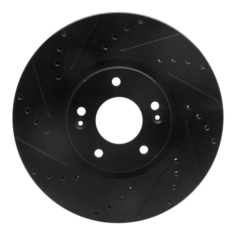 E-Line Drilled & Slotted Black Brake Rotor, 2007-2012 Kia/Hyundai/Genesis, Position: Front Left