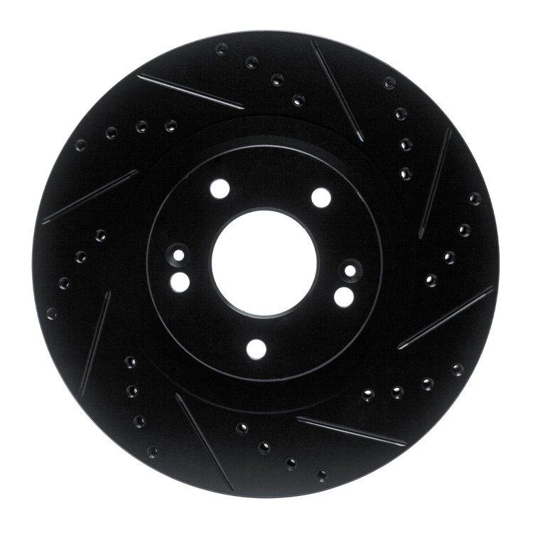 E-Line Drilled & Slotted Black Brake Rotor, 2013-2020 Kia/Hyundai/Genesis, Position: Front Right