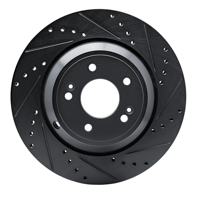 E-Line Drilled & Slotted Black Brake Rotor, Fits Select Kia/Hyundai/Genesis, Position: Rear Right