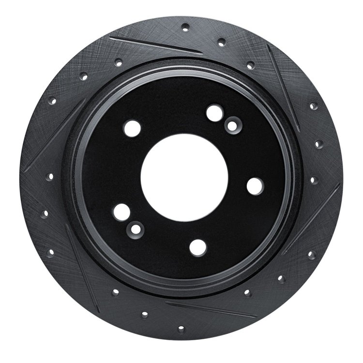 E-Line Drilled & Slotted Black Brake Rotor, Fits Select Kia/Hyundai/Genesis, Position: Rear Right