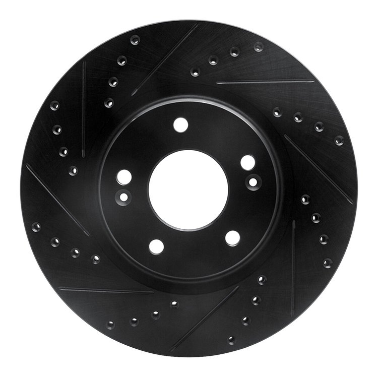 E-Line Drilled & Slotted Black Brake Rotor, Fits Select Kia/Hyundai/Genesis, Position: Front Left