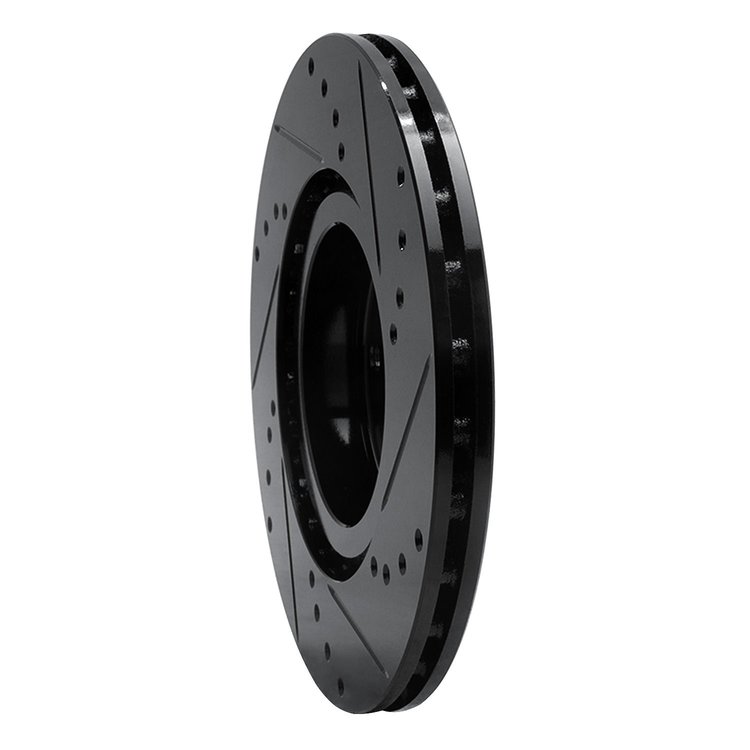 E-Line Drilled & Slotted Black Brake Rotor, 2012-2019 Mopar, Position: Front Left