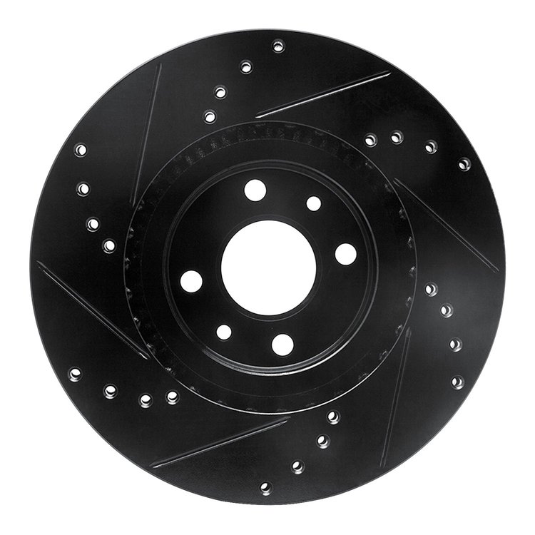 E-Line Drilled & Slotted Black Brake Rotor, 2012-2019 Mopar, Position: Front Right