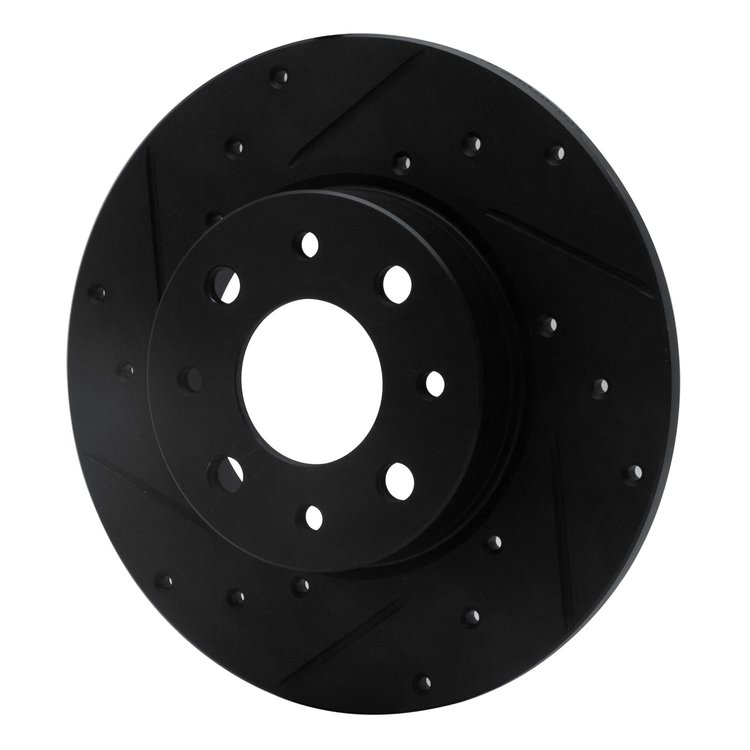 E-Line Drilled & Slotted Black Brake Rotor, 2013-2019 Mopar, Position: Rear Left