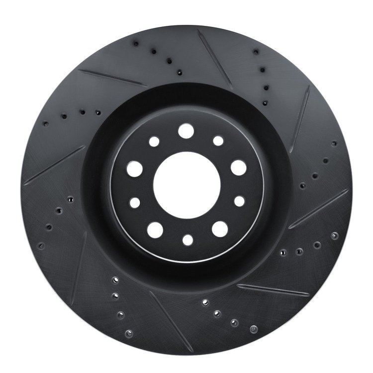 E-Line Drilled & Slotted Black Brake Rotor, 2014-2019 Mopar, Position: Front Right