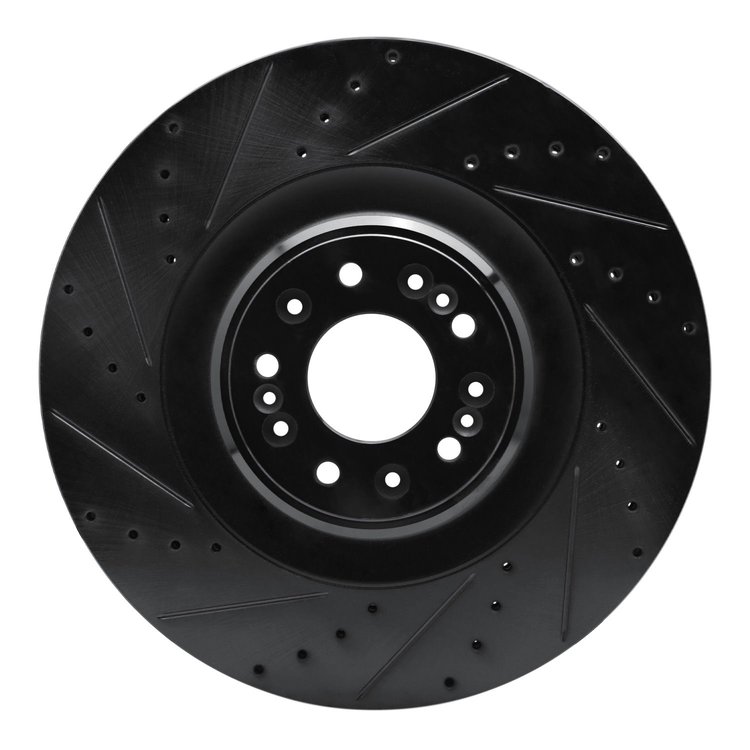 E-Line Drilled & Slotted Black Brake Rotor, Fits Select Kia/Hyundai/Genesis, Position: Front Left