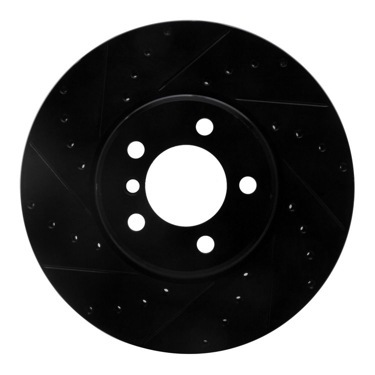 E-Line Drilled & Slotted Black Brake Rotor, 2002-2005 Land Rover, Position: Front Left