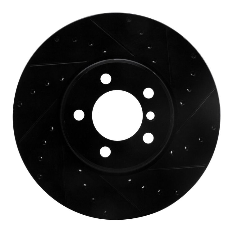 E-Line Drilled & Slotted Black Brake Rotor, 2002-2005 Land Rover, Position: Front Right