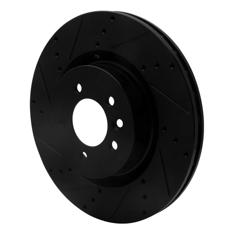 E-Line Drilled & Slotted Black Brake Rotor, 2006-2017 Land Rover, Position: Front Left