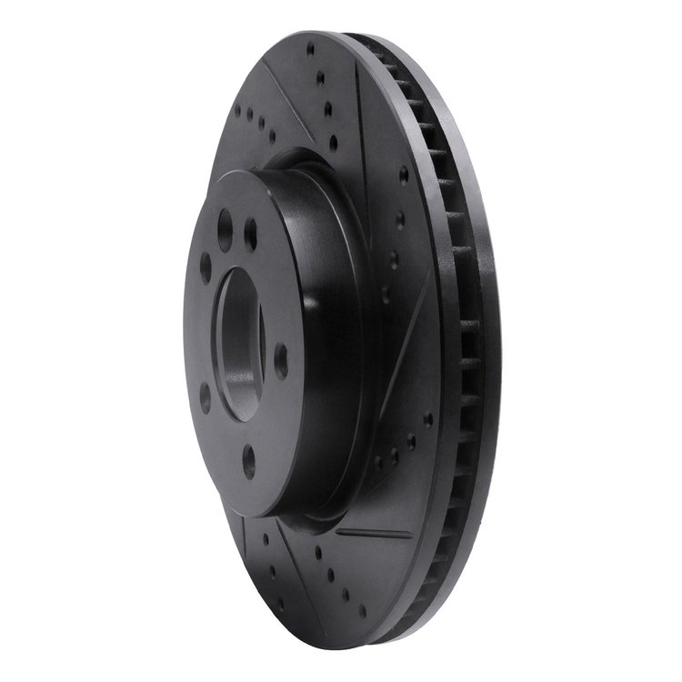 E-Line Drilled & Slotted Black Brake Rotor, 2005-2007 Land Rover, Position: Front Right
