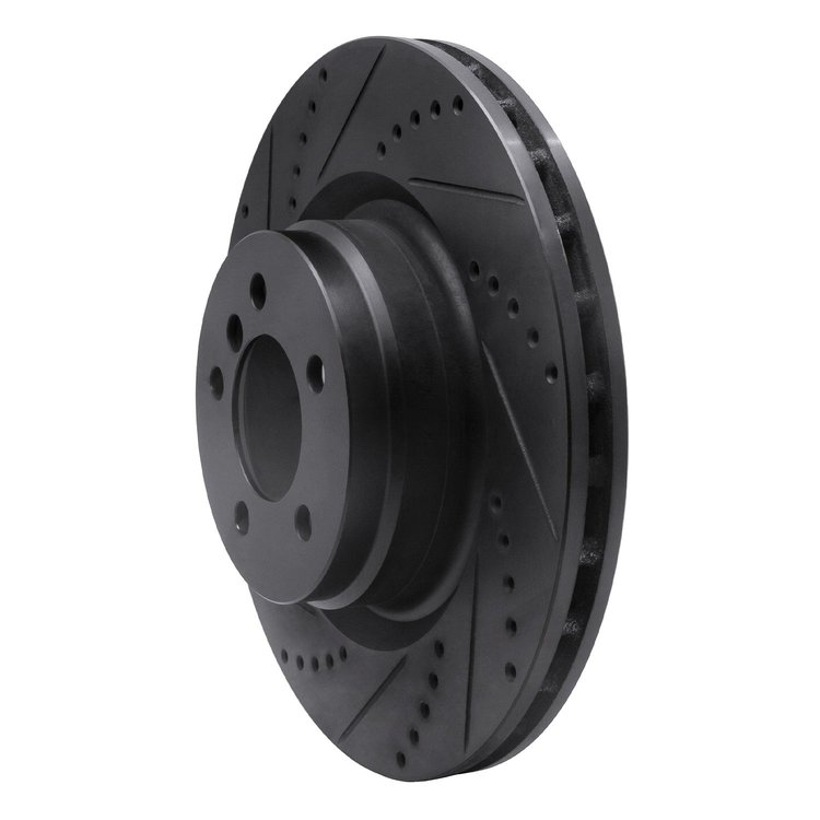 E-Line Drilled & Slotted Black Brake Rotor, 2006-2012 Land Rover, Position: Front Left