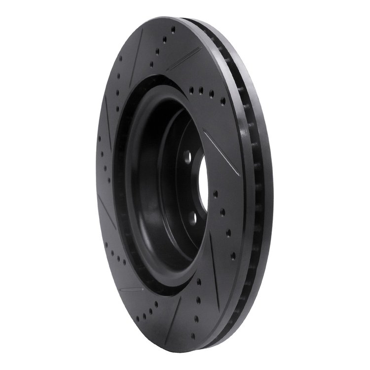 E-Line Drilled & Slotted Black Brake Rotor, 2006-2009 Land Rover, Position: Front Right