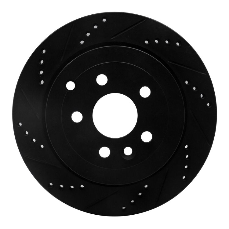 E-Line Drilled & Slotted Black Brake Rotor, 2008-2012 Land Rover, Position: Rear Left