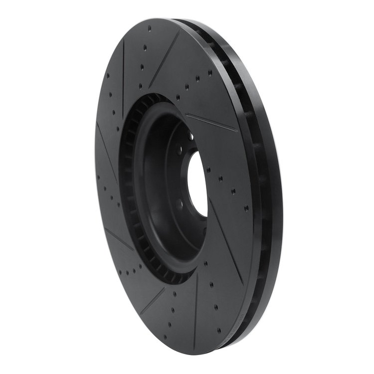 E-Line Drilled & Slotted Black Brake Rotor, Fits Select Land Rover, Position: Front Right