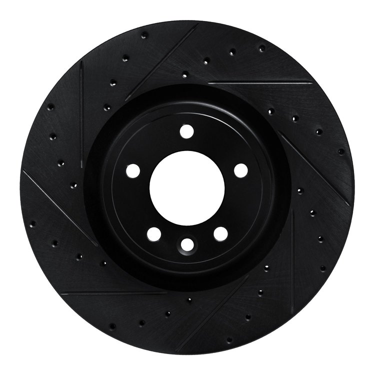 E-Line Drilled & Slotted Black Brake Rotor, 2018-2021 Land Rover, Position: Front Left