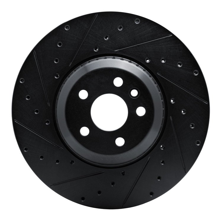 E-Line Drilled & Slotted Black Brake Rotor, Fits Select Fits Multiple Makes/Models, Position: Front Left