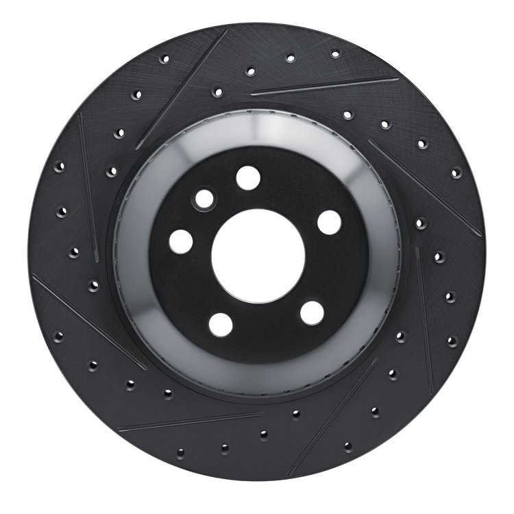 E-Line Drilled & Slotted Black Brake Rotor, Fits Select Fits Multiple Makes/Models, Position: Rear Left
