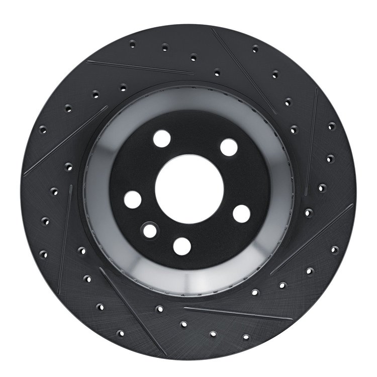 E-Line Drilled & Slotted Black Brake Rotor, Fits Select Fits Multiple Makes/Models, Position: Rear Right