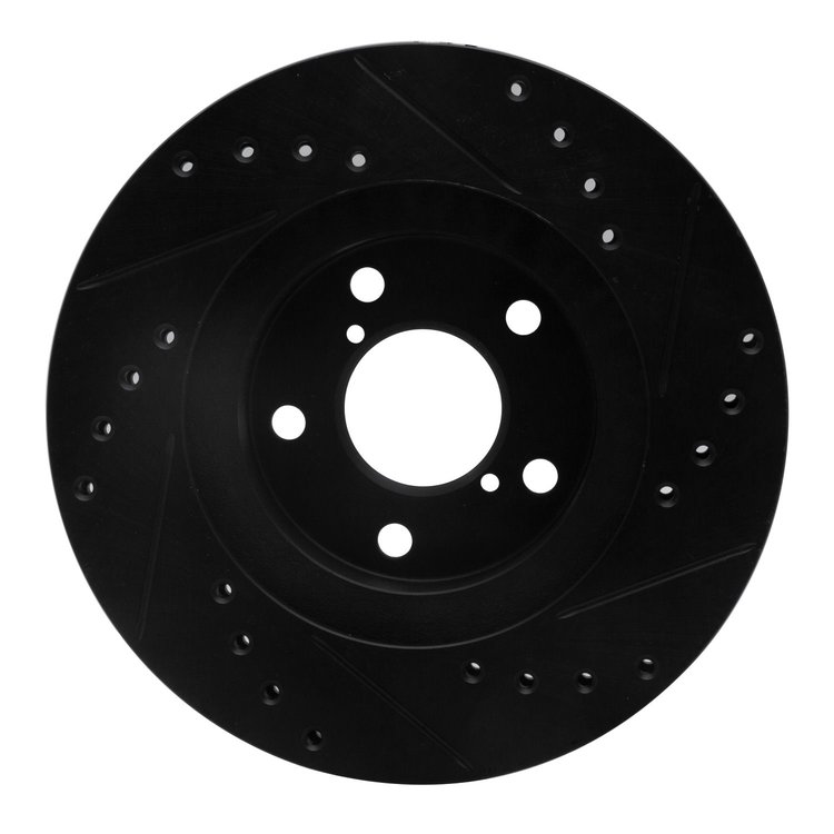 E-Line Drilled & Slotted Black Brake Rotor, 1990-2001 Subaru, Position: Front Left