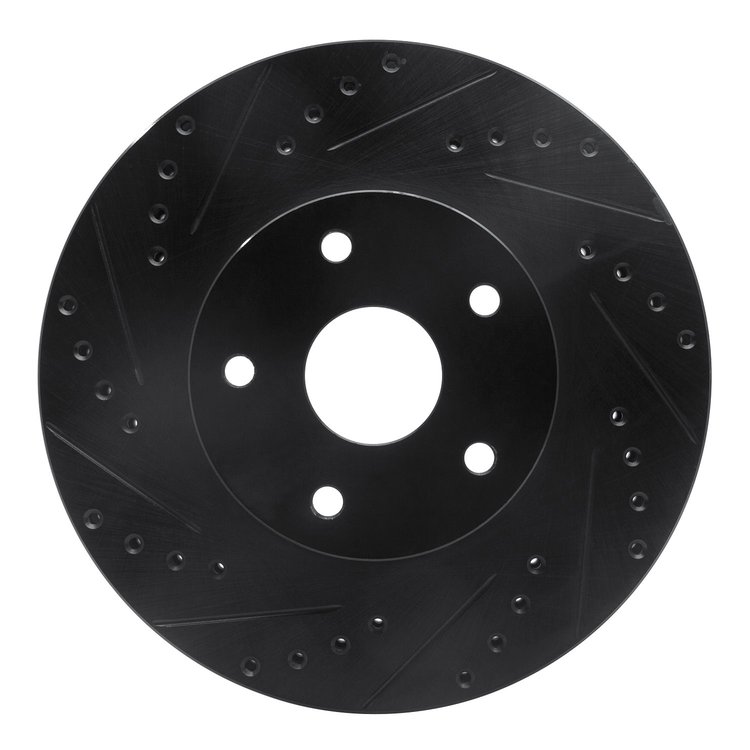 E-Line Drilled & Slotted Black Brake Rotor, 1992-1997 Subaru, Position: Front Left