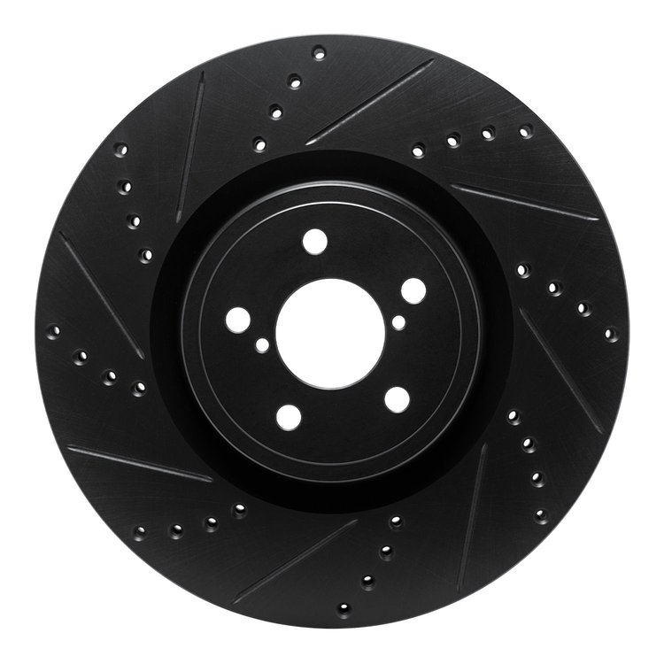 E-Line Drilled & Slotted Black Brake Rotor, 2003-2020 Fits Multiple Makes/Models, Position: Front Left