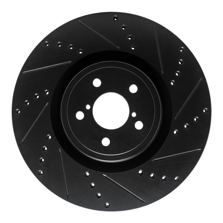 E-Line Drilled & Slotted Black Brake Rotor, 2003-2020 Fits Multiple Makes/Models, Position: Front Right