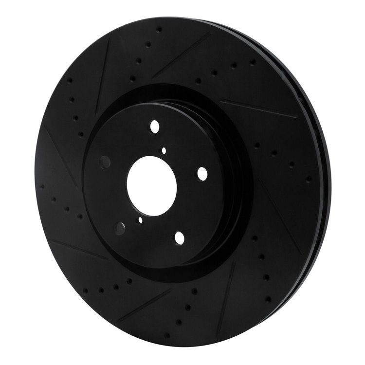 E-Line Drilled & Slotted Black Brake Rotor, 2005-2020 Subaru, Position: Front Left