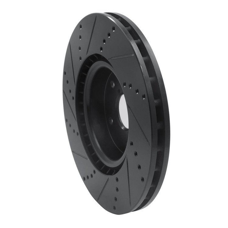 E-Line Drilled & Slotted Black Brake Rotor, 2005-2020 Subaru, Position: Front Right