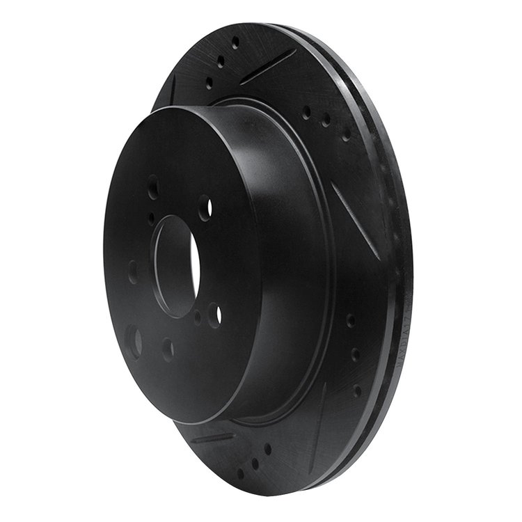 E-Line Drilled & Slotted Black Brake Rotor, 2014-2018 Subaru, Position: Rear Left