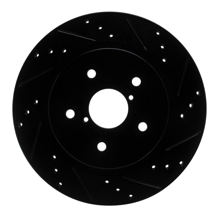 E-Line Drilled & Slotted Black Brake Rotor, Fits Select Subaru, Position: Rear Right