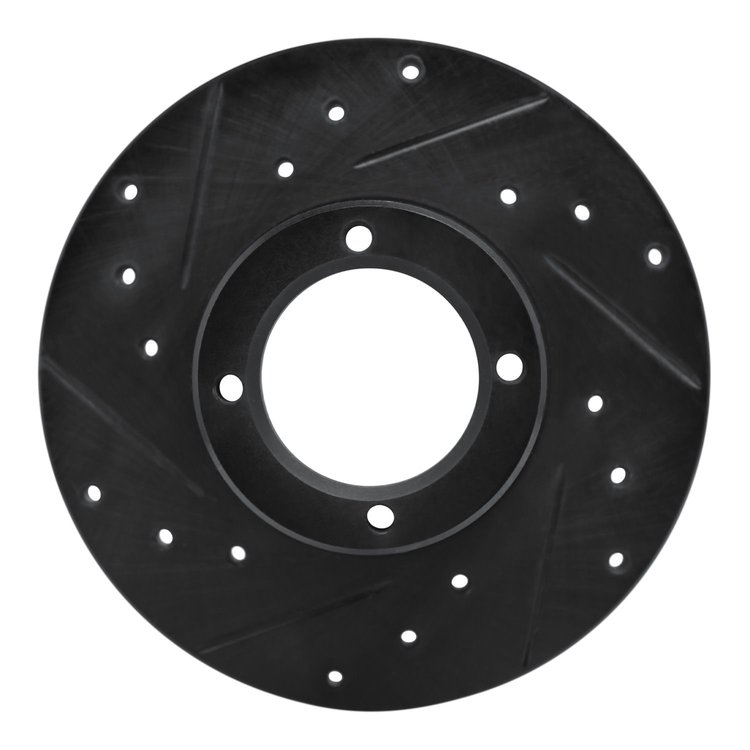E-Line Drilled & Slotted Black Brake Rotor, 1980-1983 Subaru, Position: Front Left