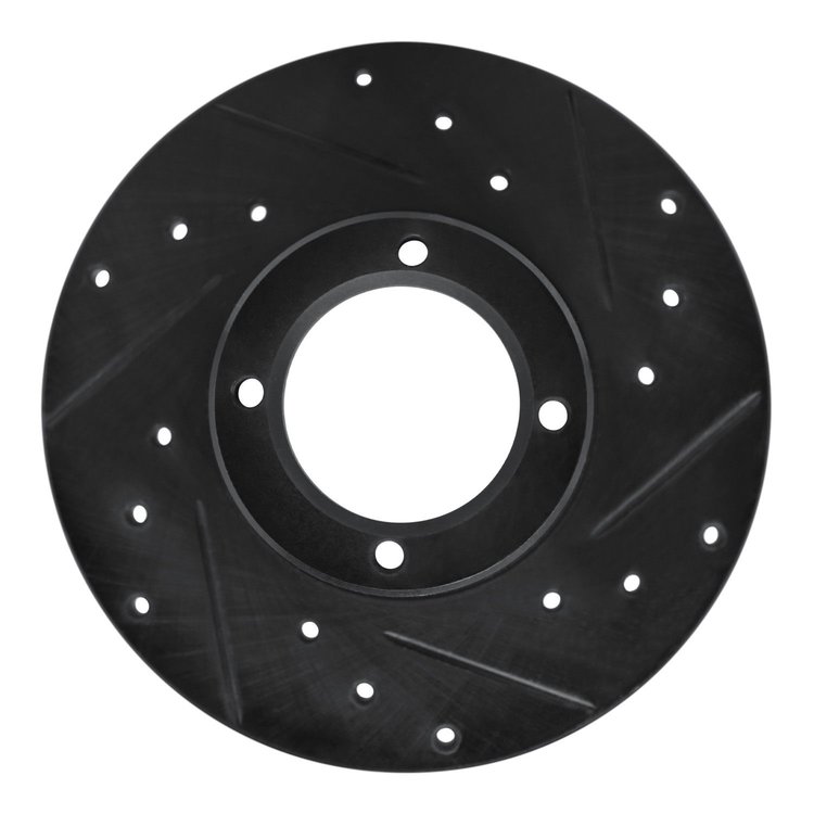 E-Line Drilled & Slotted Black Brake Rotor, 1980-1983 Subaru, Position: Front Right