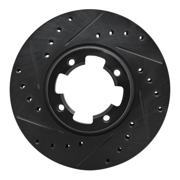 E-Line Drilled & Slotted Black Brake Rotor, 1983-1989 Subaru, Position: Front Left
