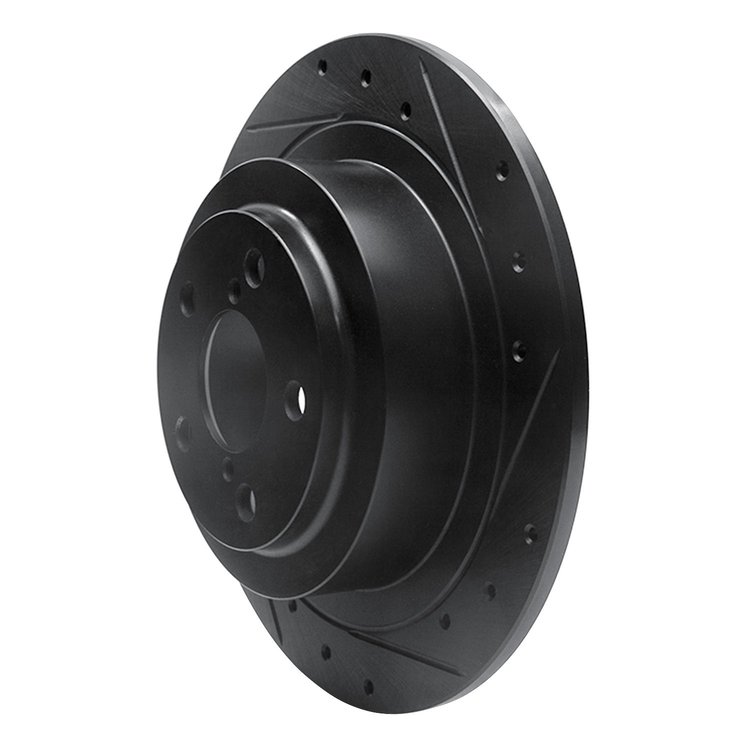 E-Line Drilled & Slotted Black Brake Rotor, 2000-2006 Subaru, Position: Rear Right