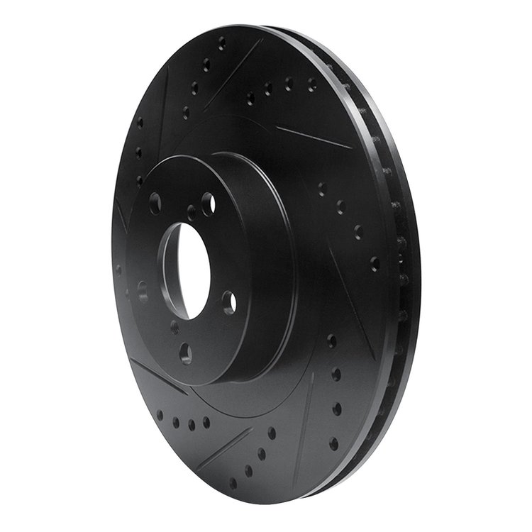 E-Line Drilled & Slotted Black Brake Rotor, 2001-2008 Fits Multiple Makes/Models, Position: Front Left