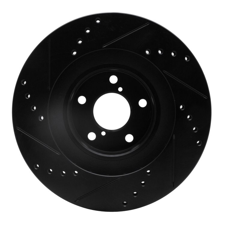 E-Line Drilled & Slotted Black Brake Rotor, 2001-2008 Fits Multiple Makes/Models, Position: Front Right