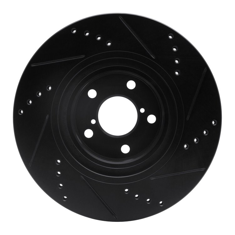 E-Line Drilled & Slotted Black Brake Rotor, Fits Select Fits Multiple Makes/Models, Position: Front Left