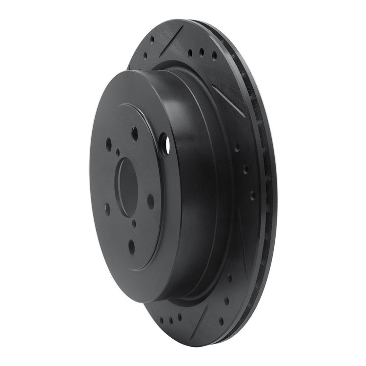 E-Line Drilled & Slotted Black Brake Rotor, 2006-2014 Subaru, Position: Rear Left