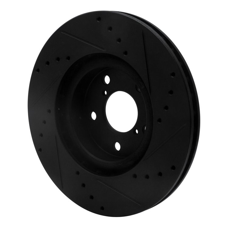 E-Line Drilled & Slotted Black Brake Rotor, Fits Select Subaru, Position: Front Left