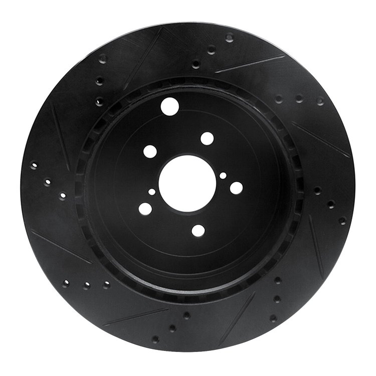 E-Line Drilled & Slotted Black Brake Rotor, 2017-2020 Fits Multiple Makes/Models, Position: Rear Right
