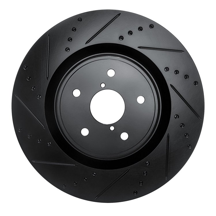 E-Line Drilled & Slotted Black Brake Rotor, 2018-2021 Subaru, Position: Front Left