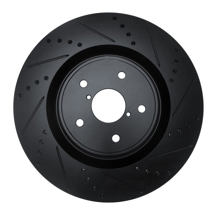 E-Line Drilled & Slotted Black Brake Rotor, 2018-2021 Subaru, Position: Front Right
