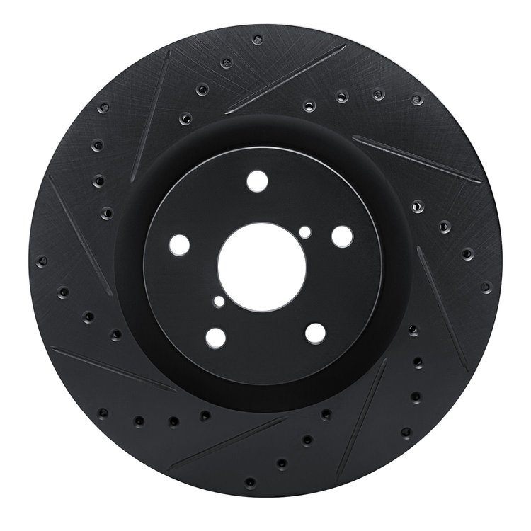 E-Line Drilled & Slotted Black Brake Rotor, Fits Select Subaru, Position: Front Left