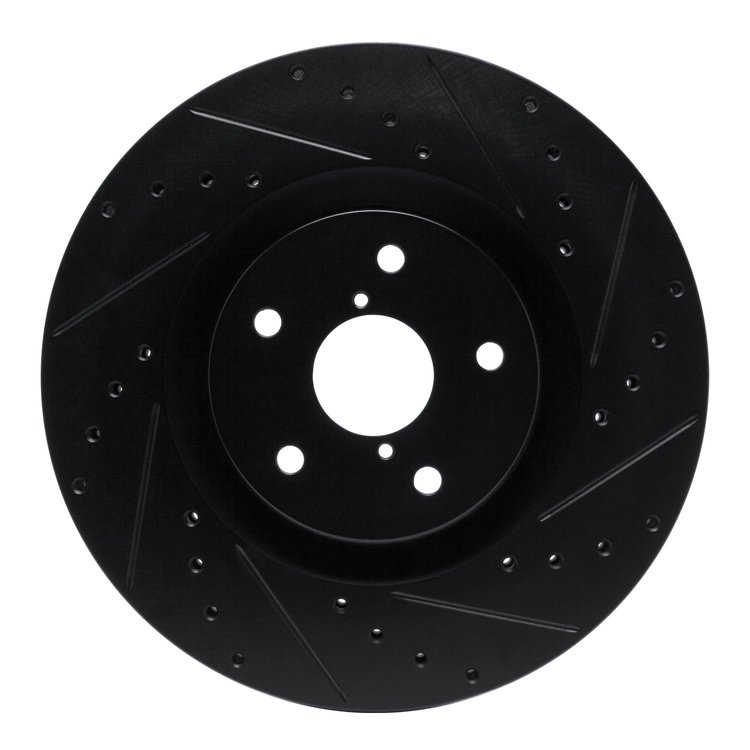 E-Line Drilled & Slotted Black Brake Rotor, Fits Select Subaru, Position: Front Right