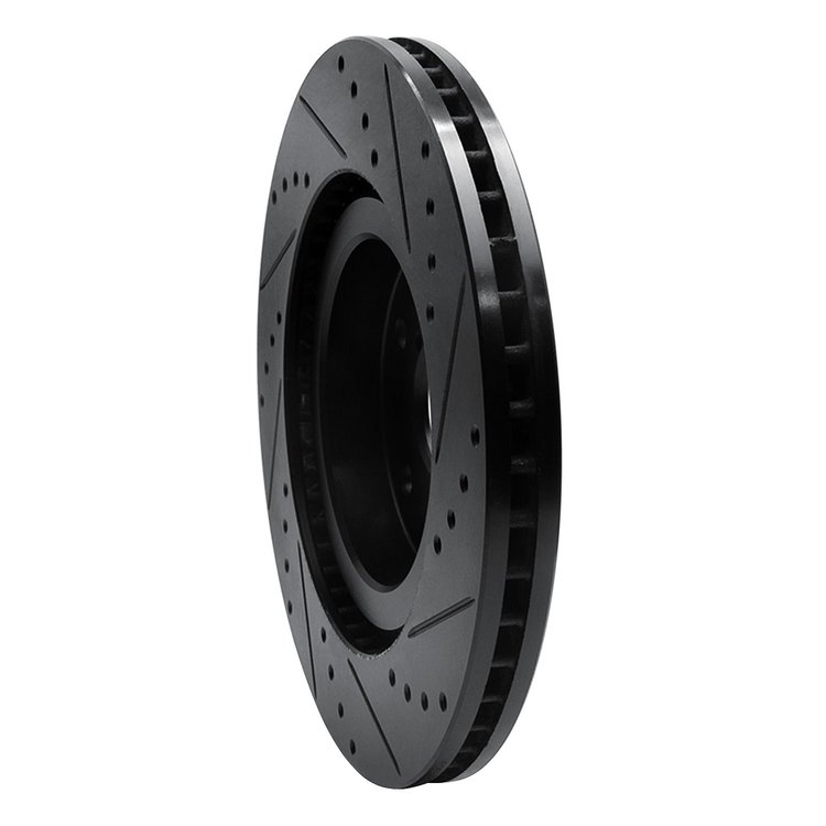 E-Line Drilled & Slotted Black Brake Rotor, Fits Select Subaru, Position: Front Left