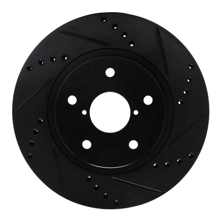 E-Line Drilled & Slotted Black Brake Rotor, Fits Select Subaru, Position: Front Right