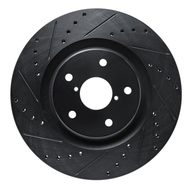 E-Line Drilled & Slotted Black Brake Rotor, Fits Select Subaru, Position: Front Left