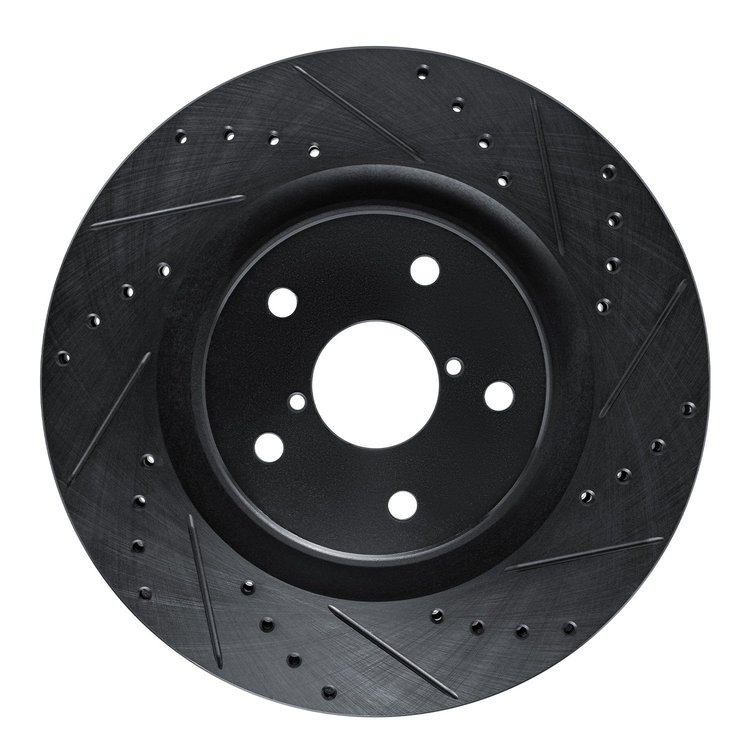 E-Line Drilled & Slotted Black Brake Rotor, Fits Select Subaru, Position: Front Right